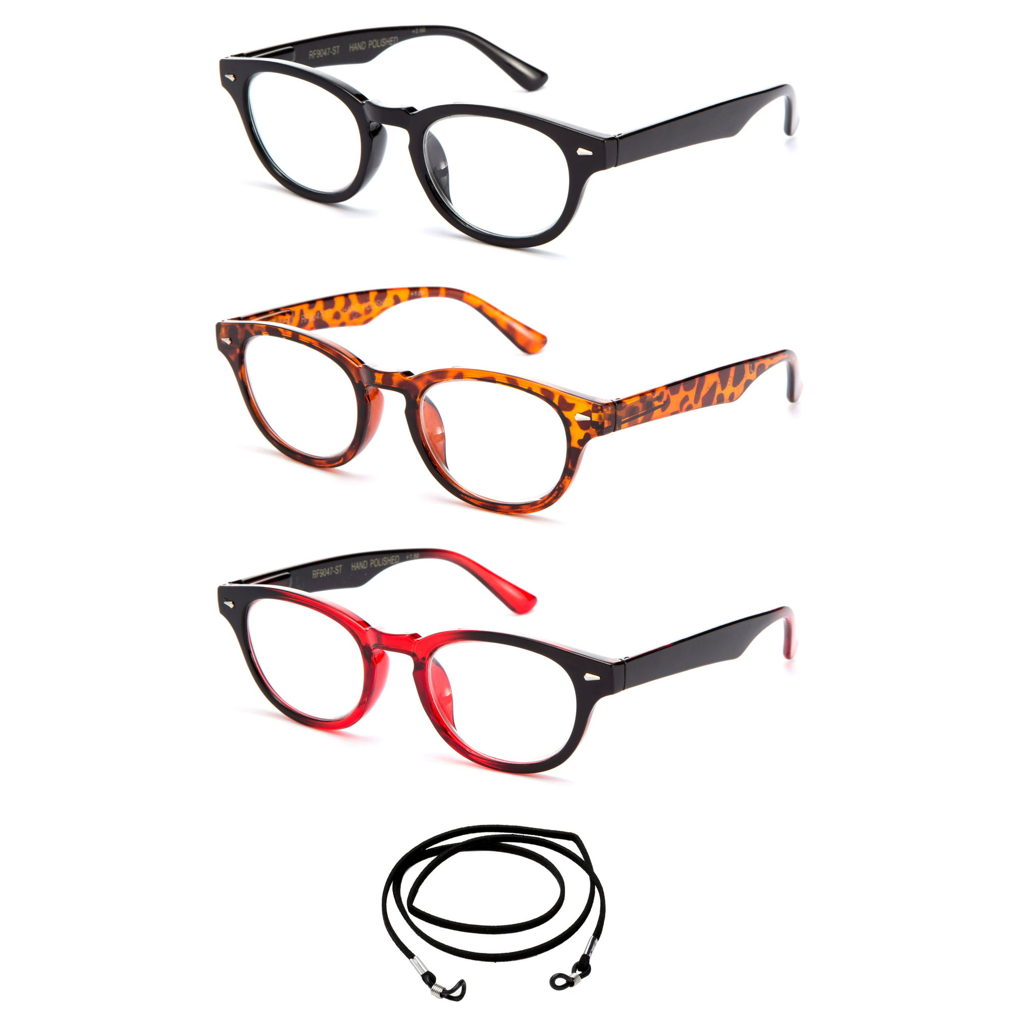 3-Pack Retro Round Reading glasses with Spring Hinges 